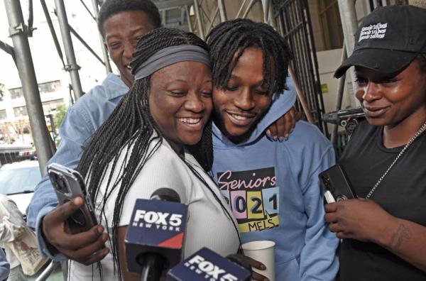 Jordan Williams and his family rejoice after his Thursday release. 