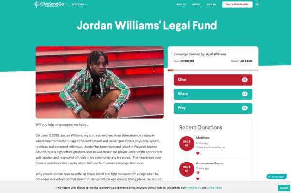 Screenshot of Jordan Williams o<em></em>nline fundraiser. 