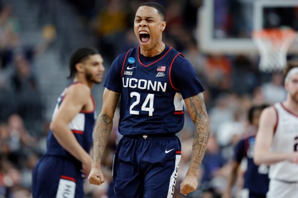 UConn's Jordan Hawkins during the NCAA men's basketball tournament in March 2023.