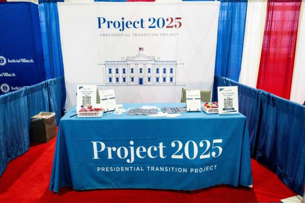 Project 2025 Presidential Transition Project booth at the Co<em></em>nservative Political Action Co<em></em>nference held at the Gaylord Natio<em></em>nal Resort & Co<em></em>nvention Center in Natio<em></em>nal Harbor, Maryland.