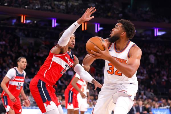 Karl-Anthony Towns attempts a shot during the Knicks' preseason game on Oct. 9.