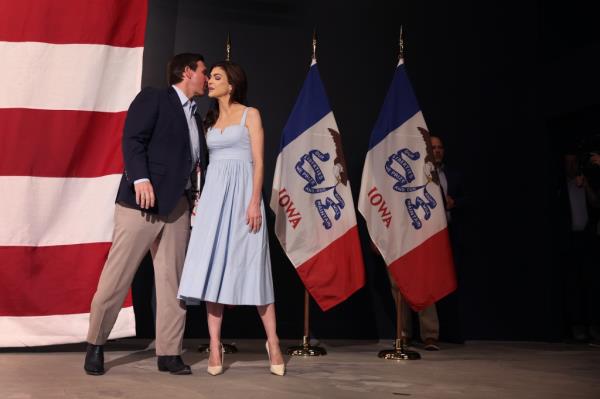 Ron DeSantis and wife Casey DeSantis arrive for a campaign event at Eternity Church on May 30, 2023 in Clive, Iowa.