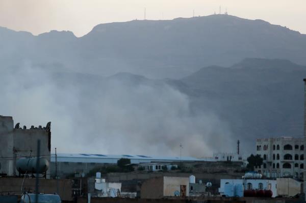 Military aircraft and warships bombed Houthi stro<em></em>ngholds at roughly five locations, according to the officials.