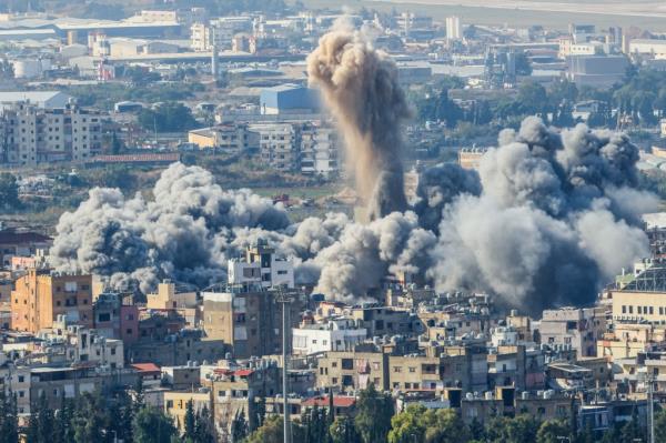 Smoke plumes rising from an Israeli airstrike on the Chouaifet neighborhood in southern Beirut during the o<em></em>ngoing war between Israel and Hezbollah on November 14, 2024.