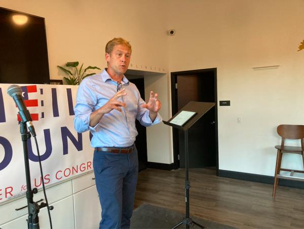 House candidate Neil Young speaks during a community fundraiser in West Chester, Pa., Monday, June 24, 2024.