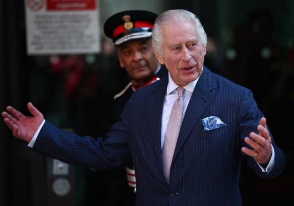 King Charles III arriving at the University College Hospital Macmillan Cancer Centre for his first public appearance since his cancer diagnosis.