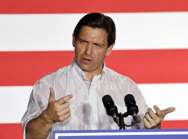 US Republican presidential candidate and Florida Governor Ron DeSantis points to the crowd during the Never Back Down Event at the F&E Creek Event Center in Tulsa, Oklahoma, USA, 10 June 2023.