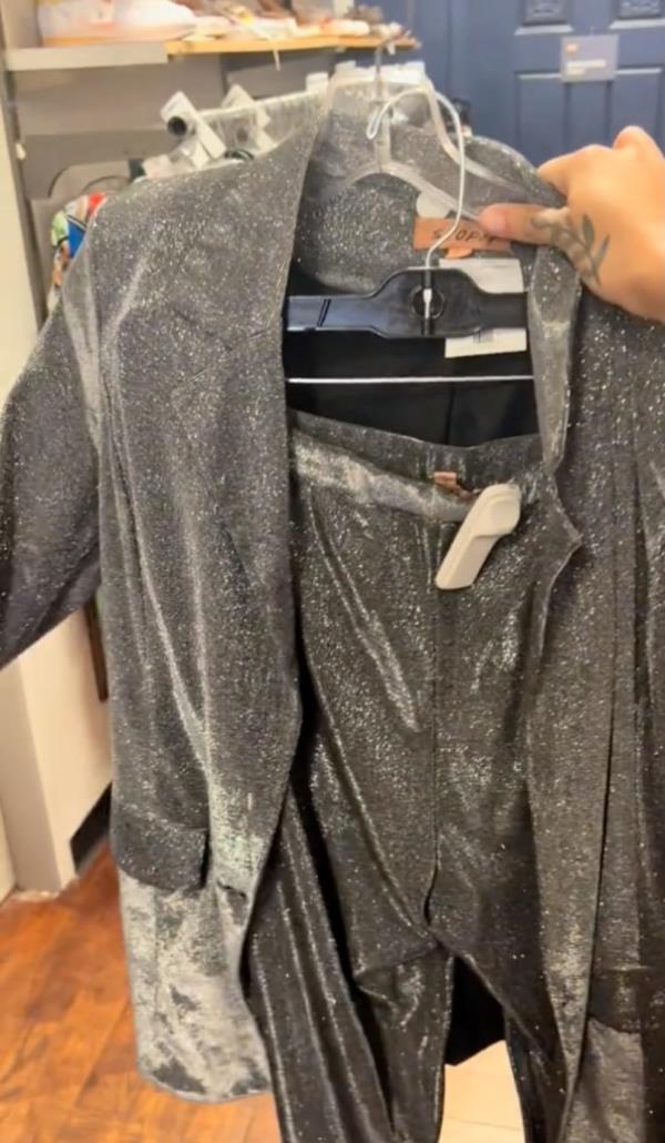 Silver, glittery two-piece suit