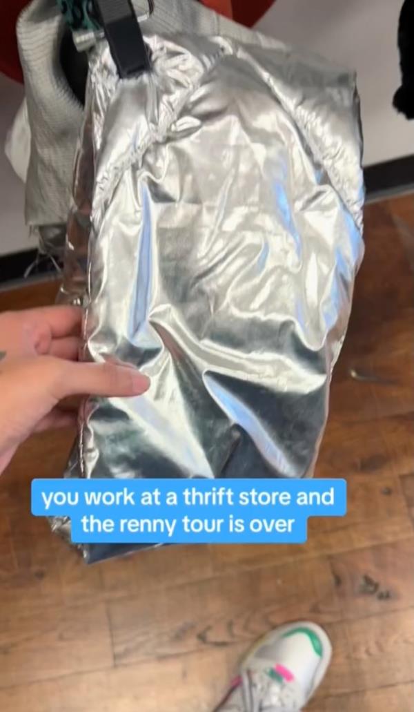 Silver pants in thrift store