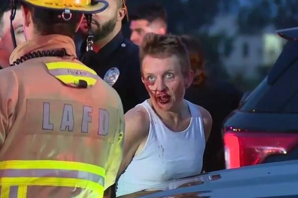 A morning high-speed pursuit ended in a violent multi-vehicle crash on the 405 Freeway in West Los Angeles Friday when the suspect drove in the wrong direction