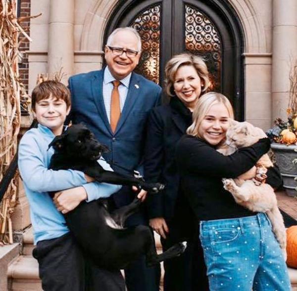 Tim Walz with his wife and children.