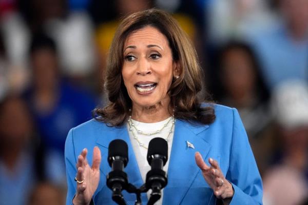 Democratic presidential nominee Vice President Kamala Harris speaks at a campaign event at Hendrick Center for Automotive Excellence on the Scott Northern Wake Campus of Wake Tech Community College in Raleigh, N.C., Friday, Aug. 16, 2024