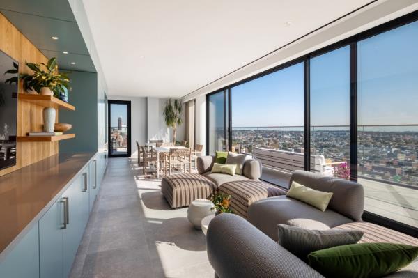 The aerie has plenty of space for entertaining.