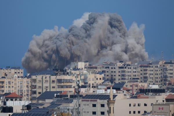 Smoke rises following an Israeli airstrike in Gaza City, Thursday, Oct. 12, 2023. 