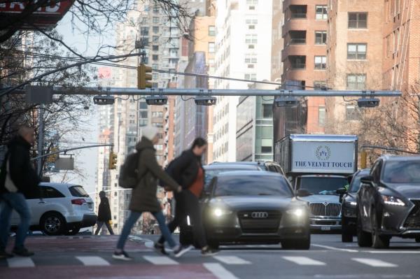 Toll readers over 2nd Avenue in New York City for co<em></em>ngestion pricing zone.