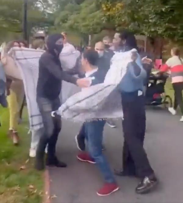Troubling video footage shows a Harvard University student getting aggressively mobbed by pro-Palestinian demo<em></em>nstrators on the Ivy League campus screaming, 