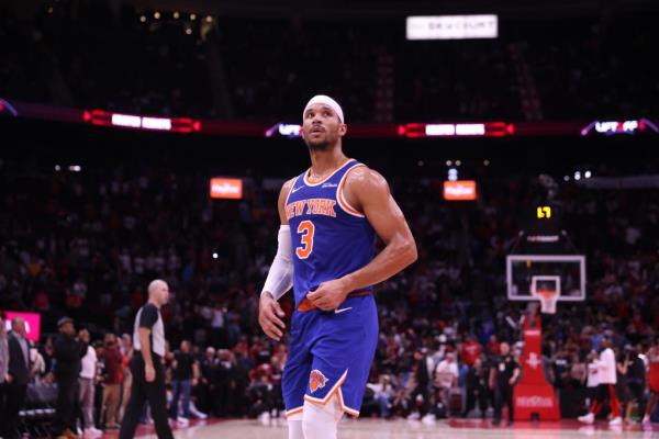 Jalen Brunson #11 of the New York Knicks looks on during the game against the Houston Rockets on November 4, 2024 at the Toyota Center in Houston, Texas. 