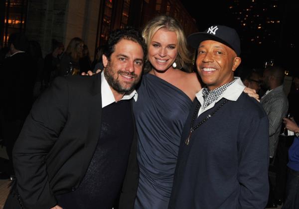 Brett Ratner, Rebecca Romijn and Russell Simmons smiling together. 
