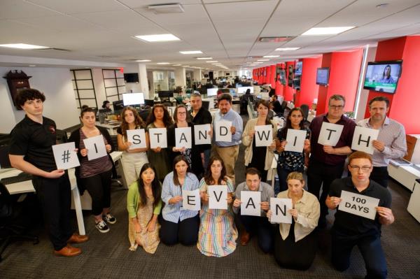 Post employees show support for Gershkovich last week to make his 100th day of captivity