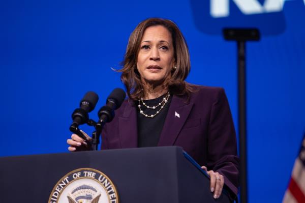 Vice President Kamala Harris delivering a keynote at the American Federation of Teachers' 88th Natio<em></em>nal Co<em></em>nvention in Houston, Texas