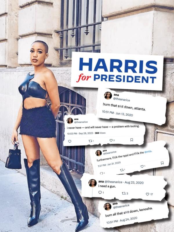 Ana Cherée Rice, Kamala Harris' campaign's lead graphic designer, has a long history of urging political violence and crime on social media.