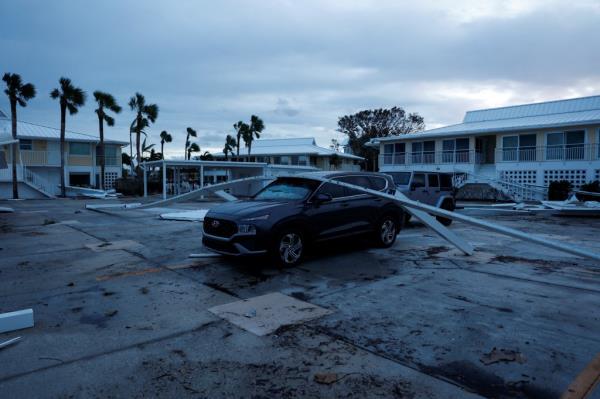 Debris and damage in Bradenton, Florida after Hurricane Milton, a category 3 storm, on 10 October 2024