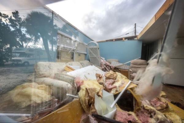 Damages in Bradenton, Florida, USA after Hurricane Milton hit on 10 October 2024, showing weather impacts like heavy rains, flooding and tornadoes