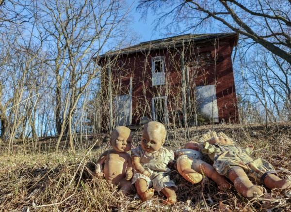 Baby dolls found sitting in the front of the home. 