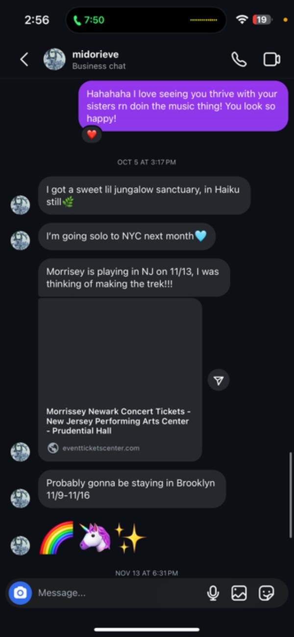 Screenshot of a text exchange between Hannah Kobayashi and Ariana Ursua on Instagram, featuring Hannah's use of emojis.