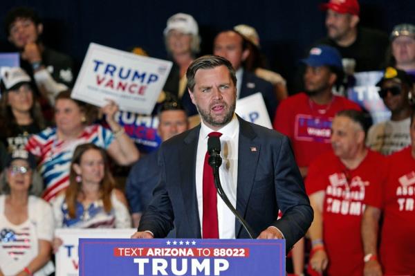 US Senator and Republican vice presidential candidate J.D. Vance speaks during a campaign event at Arizona Biltmore Resort in Phoenix, Arizona, on September 5, 2024. 