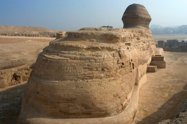 Shown here is another view of the Sphinx. “Our laboratory experiments showed that surprisingly Sphinx-like shapes can, in fact, come from materials being eroded by fast flows,