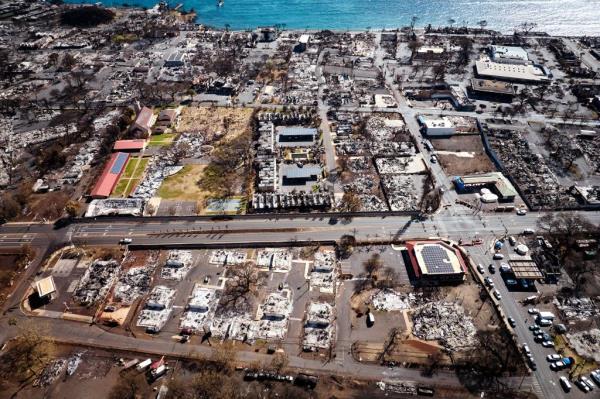 General view of the destruction following a wildfire last week on Wednesday, August 16, 2023 in Lahaina, Hawaii.