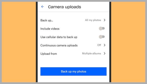 Screenshot of Dropbox settings on a smartphone