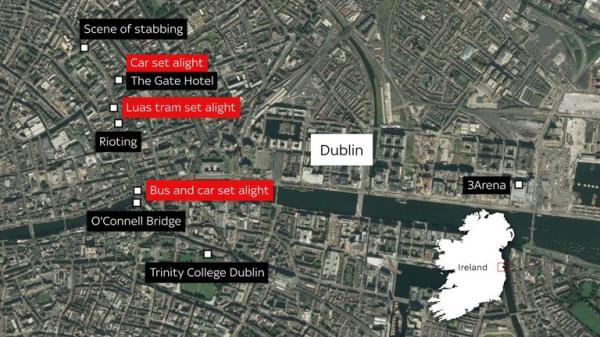 A map of wher<em></em>e the knife attack and rioting took place on Thursday.