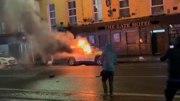 Police car set on fire
