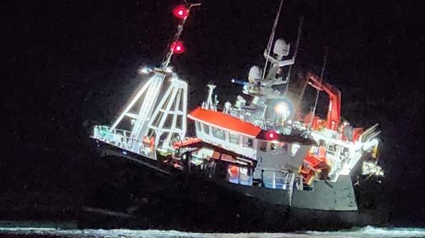 The 72ft fishing trawler ran aground. Pic: Kyle Lifeboat RNLI