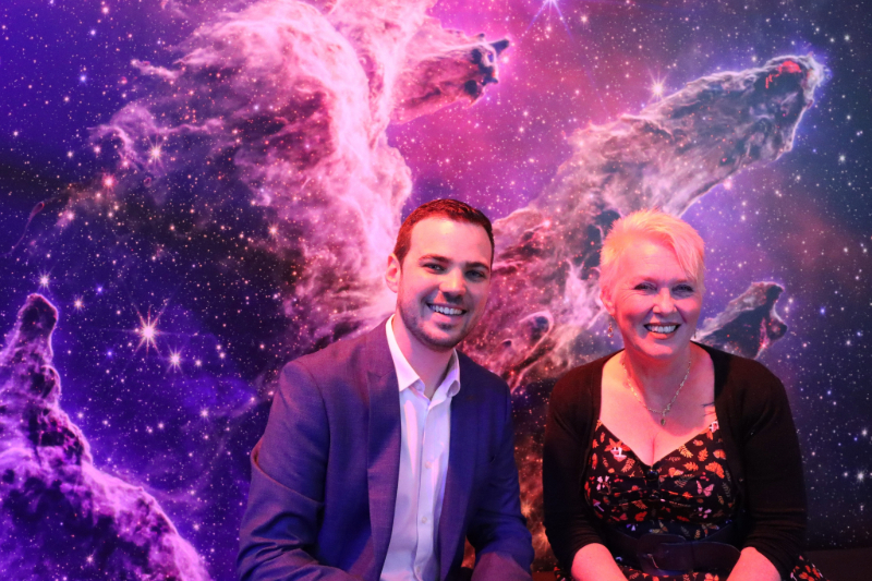 Deputy Lord Mayor Declan Clausen and City of Newcastle's Director Museum Archive Libraries and Learning Julie Baird at the Australia in Space exhibition