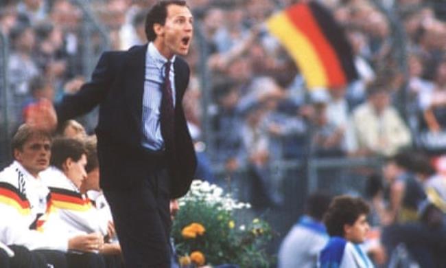 Franz Beckenbauer managing Germany in a 1-1 draw against Italy in the group stage of the European Champio<em></em>nship in Düsseldorf, Germany, 1988.